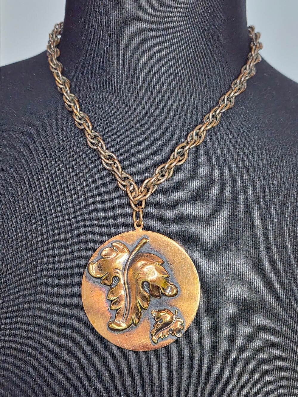 RARE Vintage Frank Rebajes Copper (2 Leaf) Maple Leaf Necklace MCM 78g